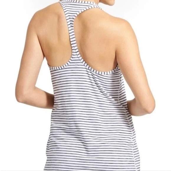 Athleta grey and white striped High Neck Heather Stripe Chi Tank​​ - Picture 2 of 8